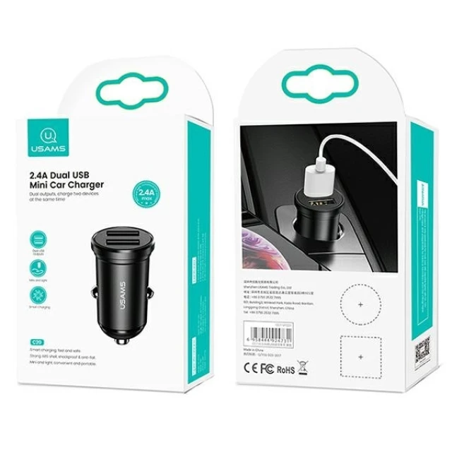 Автомобильное зарядное устройство Usams US-CC114 Mini 5W 2xUSB-A Black (CC114TC01)