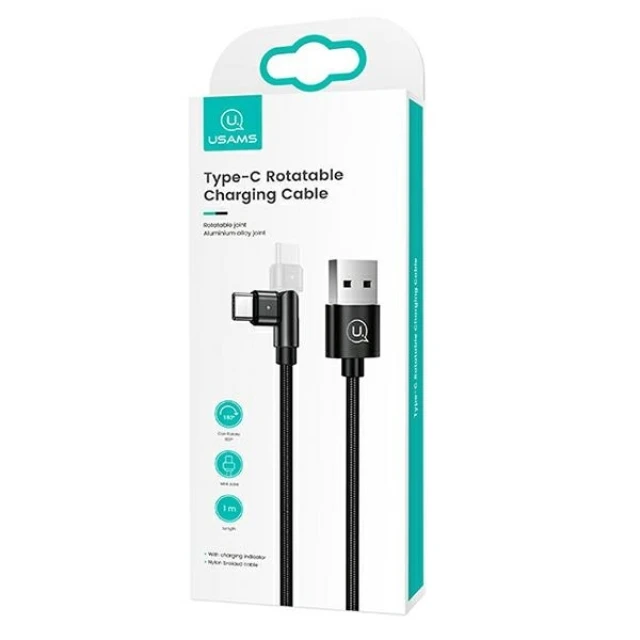 Кабель Usams US-SJ477 U60 Rotatable USB-A to USB-C 2A 1m Black (SJ477USB01)