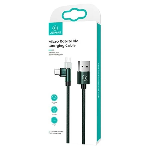 Кабель Usams US-SJ478 U60 Rotatable USB-A to Micro-USB 2A 1m Green (SJ478USB02)