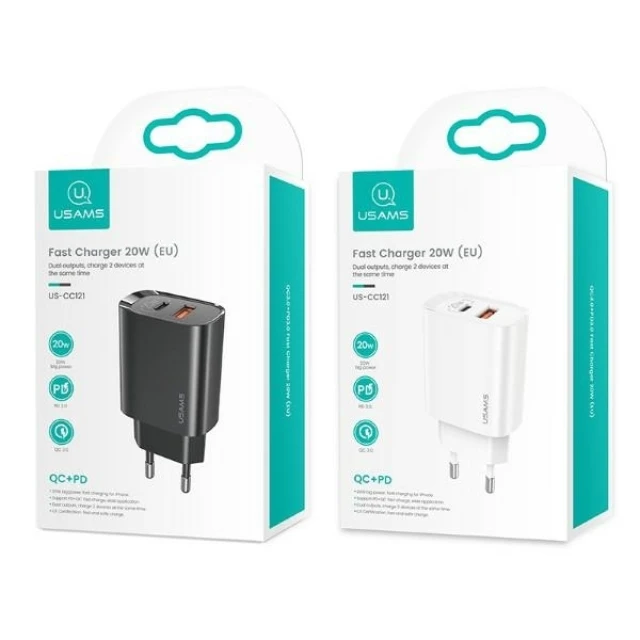 Сетевое зарядное устройство Usams US-CC121 T35 PD/QC 20W USB-C | USB-A White (CC121TC01)