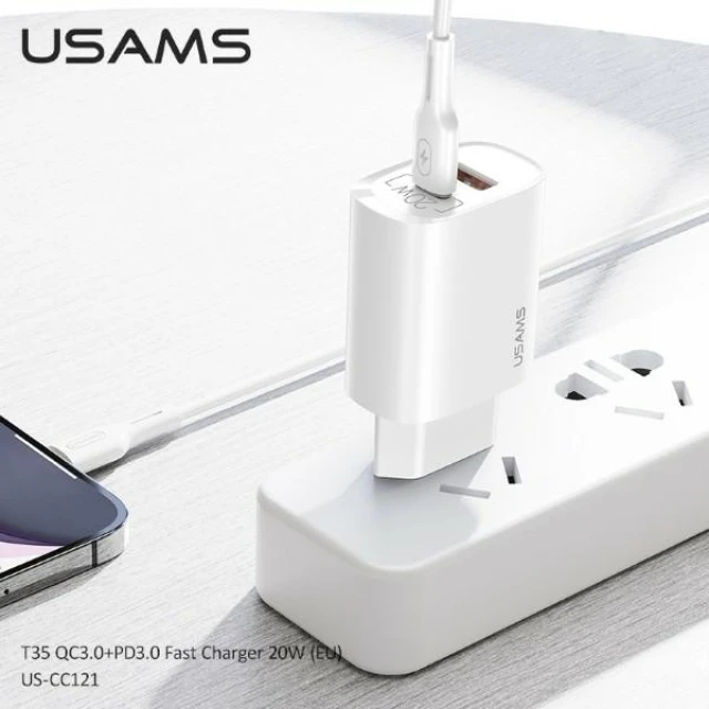 Сетевое зарядное устройство Usams US-CC121 T35 PD/QC 20W USB-C | USB-A White (CC121TC01)