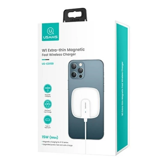 Бездротовий зарядний пристрій Usams US-CD159 W1 Extra-Thin QC 15W White (CD159DZ02)