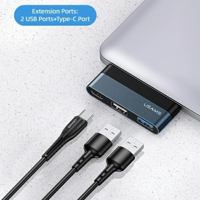 USB-хаб Usams SJ490 3-in-1 USB-C to USB-A 2.0 | USB-A 3.0 | USB-C Grey (SJ490HUB01)