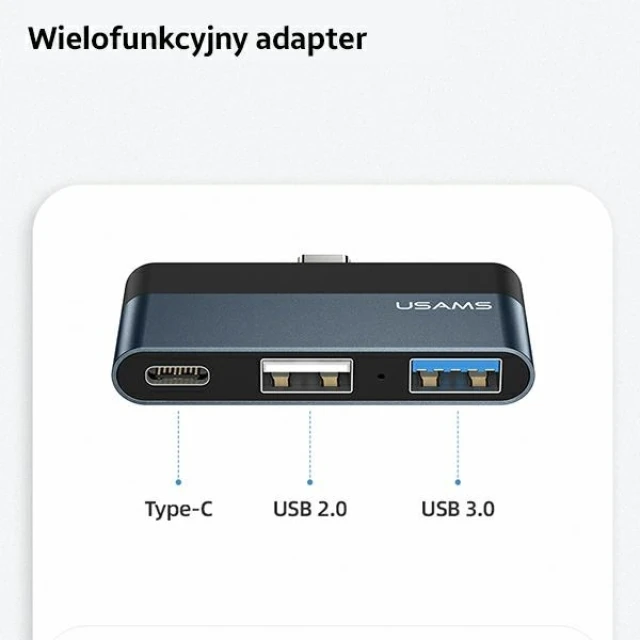 USB-хаб Usams SJ490 3-in-1 USB-C to USB-A 2.0 | USB-A 3.0 | USB-C Grey (SJ490HUB01)