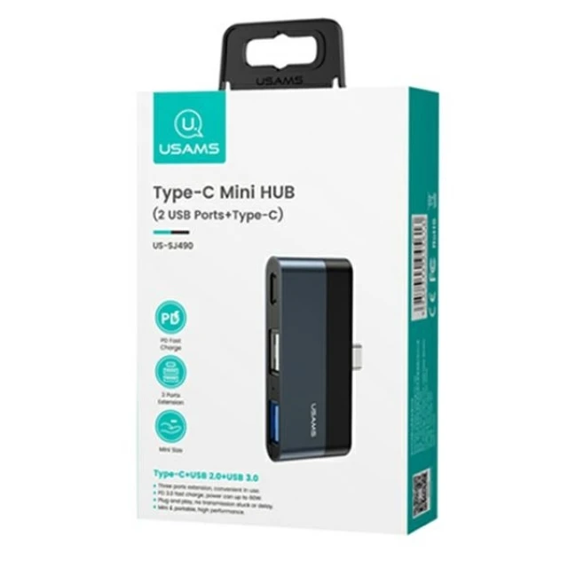 USB-хаб Usams SJ490 3-in-1 USB-C to USB-A 2.0 | USB-A 3.0 | USB-C Grey (SJ490HUB01)