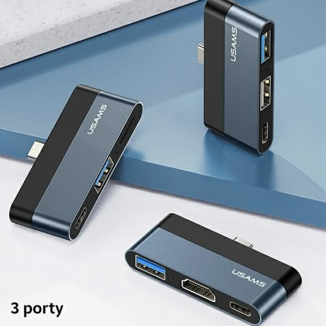 USB-хаб Usams SJ491 3-in-1 USB-C to USB-A 3.0 | USB-C | TF Grey (SJ491HUB01)