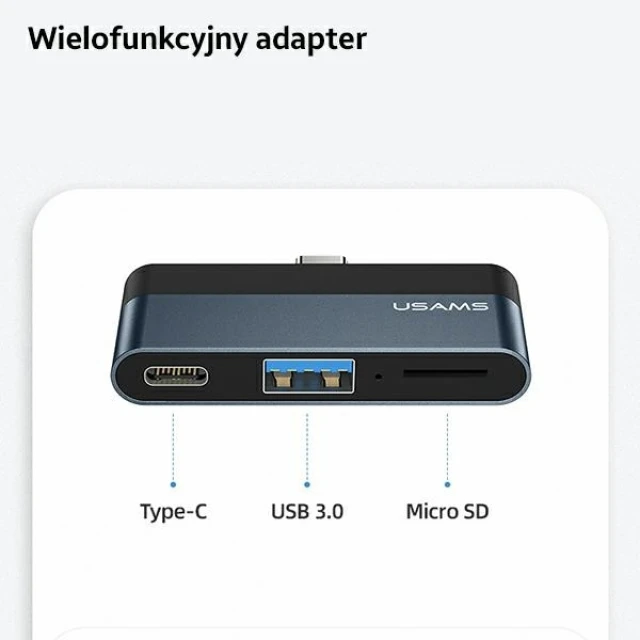 USB-хаб Usams SJ491 3-in-1 USB-C to USB-A 3.0 | USB-C | TF Grey (SJ491HUB01)