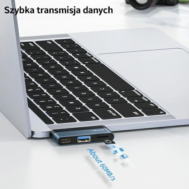 USB-хаб Usams SJ491 3-in-1 USB-C to USB-A 3.0 | USB-C | TF Grey (SJ491HUB01)