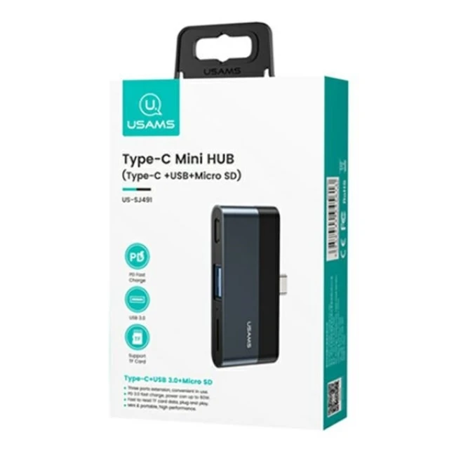 USB-хаб Usams SJ491 3-in-1 USB-C to USB-A 3.0 | USB-C | TF Grey (SJ491HUB01)