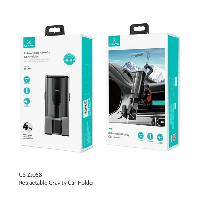 Автотримач Usams ZJ058 Retractable Gravity Car Holder Black (ZJ058ZJ01)