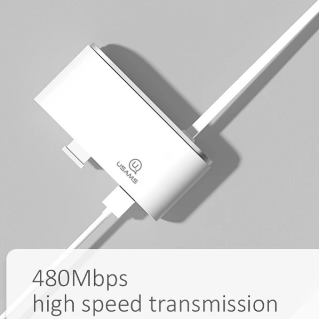 USB-хаб Usams SJ238 USB-A to 4xUSB-A 2.0 White (SJ238FX01)