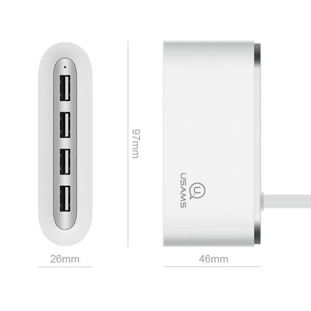 USB-хаб Usams SJ238 USB-A to 4xUSB-A 2.0 White (SJ238FX01)