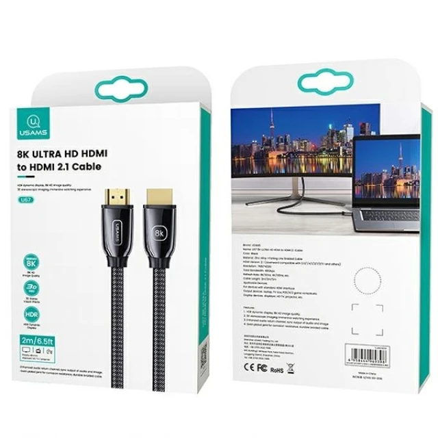 Кабель Usams US-SJ497 U67 HDMI to HDMI 2.1 8K HD 2m Black (SJ497HD01)