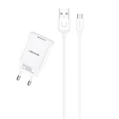 Мережевий зарядний пристрій Usams T21 2.1A USB-A White with USB-A to micro USB Cable (T21OCMC01)