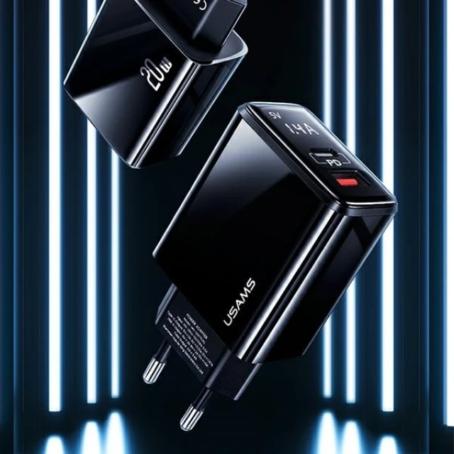 Мережевий зарядний пристрій Usams US-CC133 T40 PD/QC 20W USB-C | USB-A Black (CC133TC01)