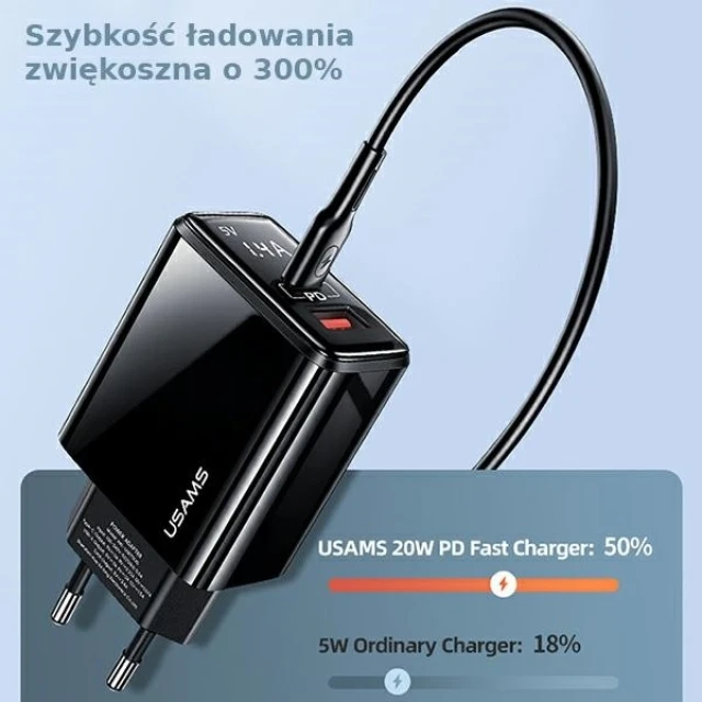 Мережевий зарядний пристрій Usams US-CC133 T40 PD/QC 20W USB-C | USB-A Black (CC133TC01)