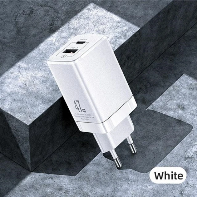 Мережевий зарядний пристрій Usams US-CC137 T41 GaN 47W PD/QC USB-C | USB-A White (CC137TC02)