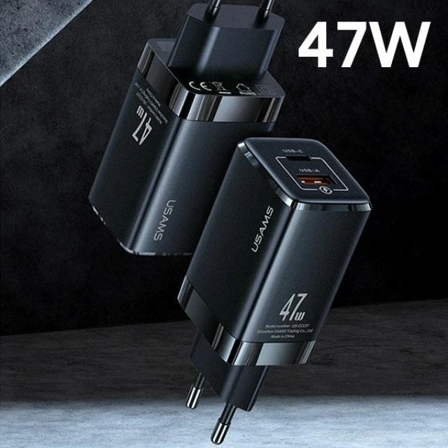 Мережевий зарядний пристрій Usams US-CC137 T41 GaN 47W PD/QC USB-C | USB-A White (CC137TC02)