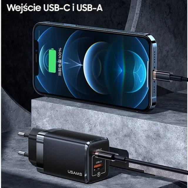 Мережевий зарядний пристрій Usams US-CC137 T41 GaN 47W PD/QC USB-C | USB-A White (CC137TC02)