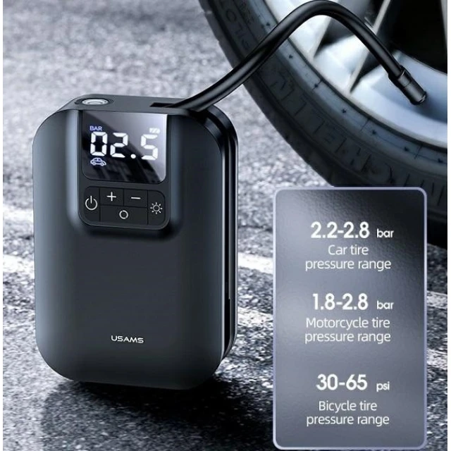 Автомобільний насос Usams ZB215 Mini Car Air Pump 5000mAh Black (CQBZB21501)