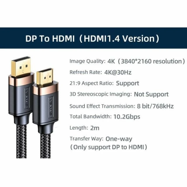 Кабель Usams US-SJ530 U74 DisplayPort to HDMI 4K HD 2m Black (SJ530HD01)