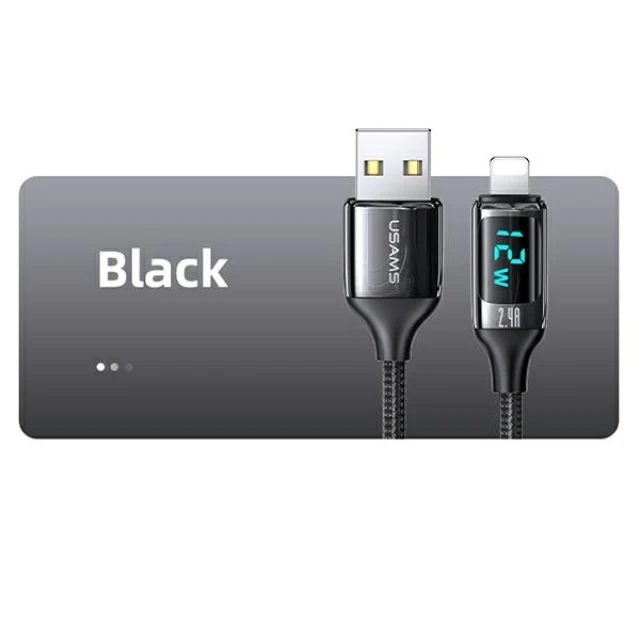 Кабель Usams US-SJ543 U78 LED FC USB-A to Lightning 2.4A 1.2m Black (SJ543USB01)