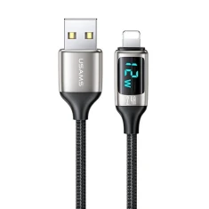 Кабель Usams US-SJ543 U78 LED FC USB-A to Lightning 2.4A 1.2m Silver/Black (SJ543USB02)
