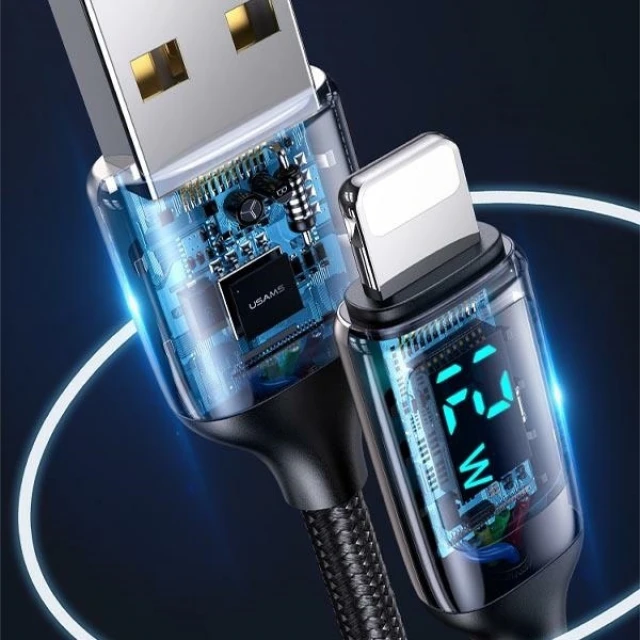 Кабель Usams US-SJ543 U78 LED FC USB-A to Lightning 2.4A 1.2m Silver/Black (SJ543USB02)