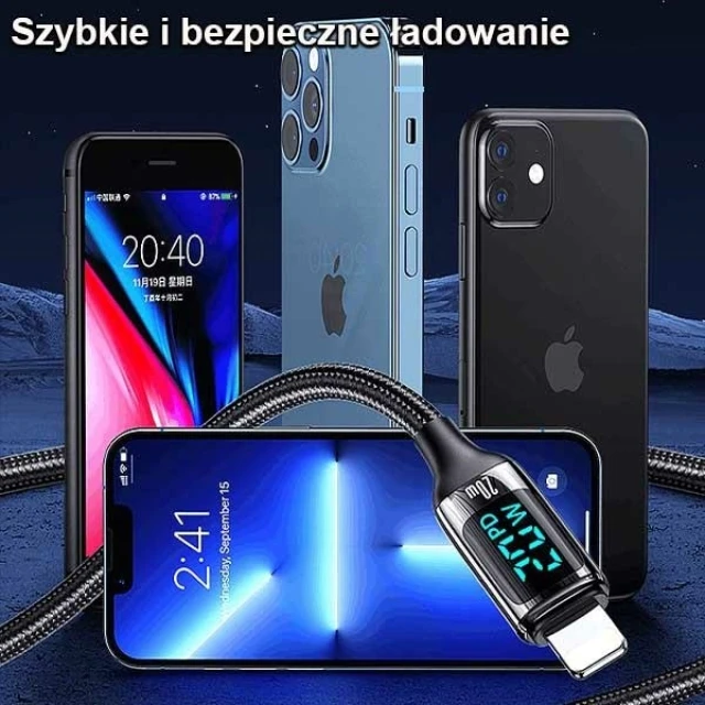Кабель Usams US-SJ545 U78 LED PD | FC USB-C to Lightning 20W 1.2m Silver/Black (SJ545USB02)