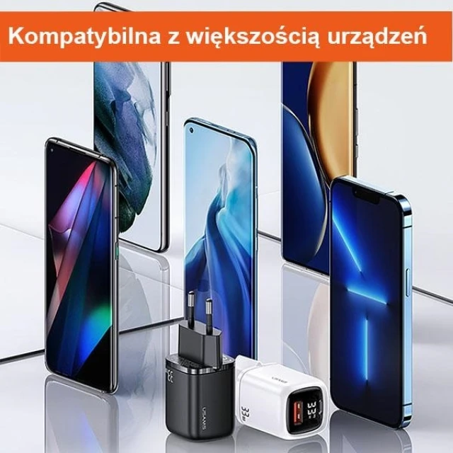Мережевий зарядний пристрій Usams US-CC152 T46 PD/QC 33W USB-C | USB-A Black (CC152TC01)