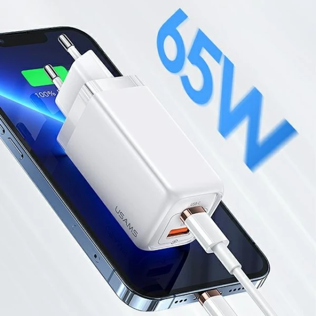 Мережевий зарядний пристрій Usams US-CC153 T47 PD/QC 65W USB-C | USB-A Black (CC153TC01)