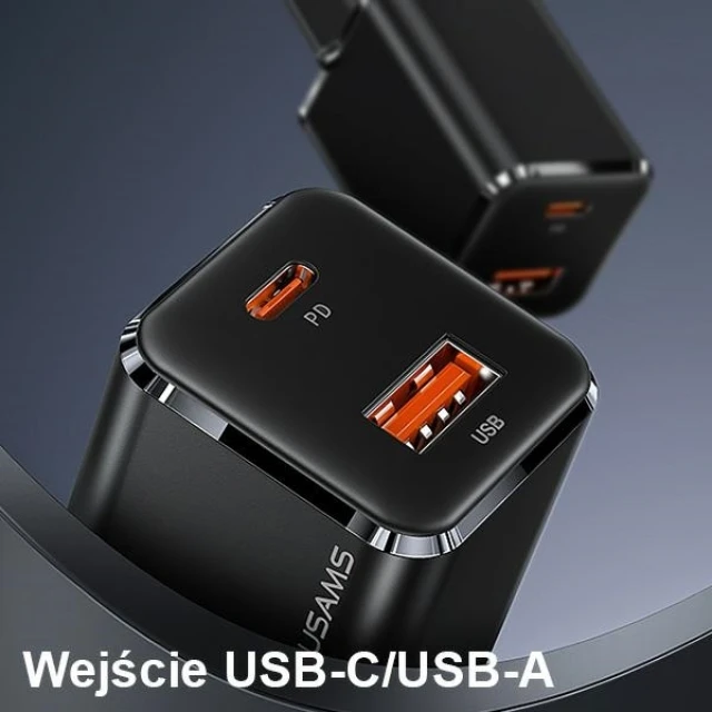 Мережевий зарядний пристрій Usams T43 PD/QC 33W USB-C | USB-A Black with USB-C to Lightning Cable (USKTZ01)
