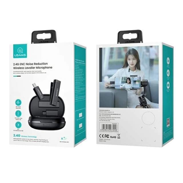 Бездротовий петличний мікрофон Usams ZB244 ENC 2.4G Wireless Lavalier Microphone Lightning Black (ZB244MKF01)