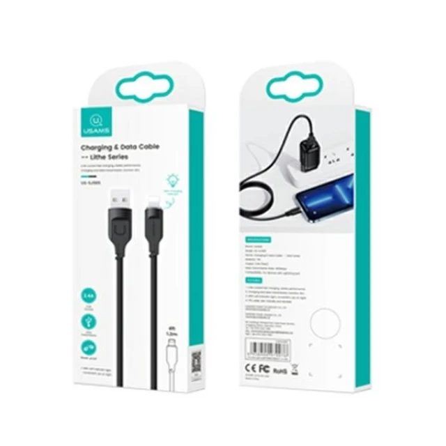 Кабель Usams US-SJ565 Lithe FC USB-A to Lightning 2.4A 1.2m Black (SJ565USB01)