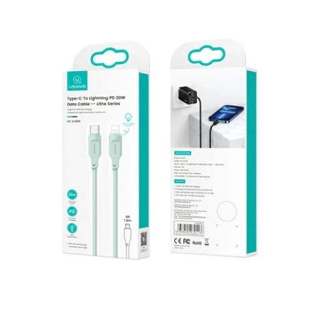 Кабель Usams US-SJ566 Lithe PD | FC USB-C to Lightning 20W 1.2m Green (SJ566USB04)