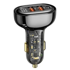Автомобільний зарядний пристрій Usams US-CC158 PD/QC 125W 2xUSB-A | USB-C Transparent Black (CC158CC01)