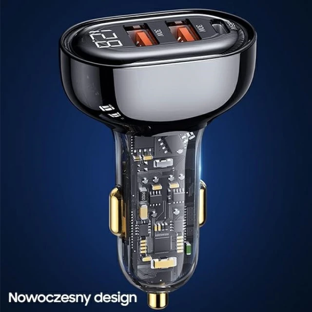 Автомобільний зарядний пристрій Usams US-CC158 PD/QC 125W 2xUSB-A | USB-C Transparent Black (CC158CC01)