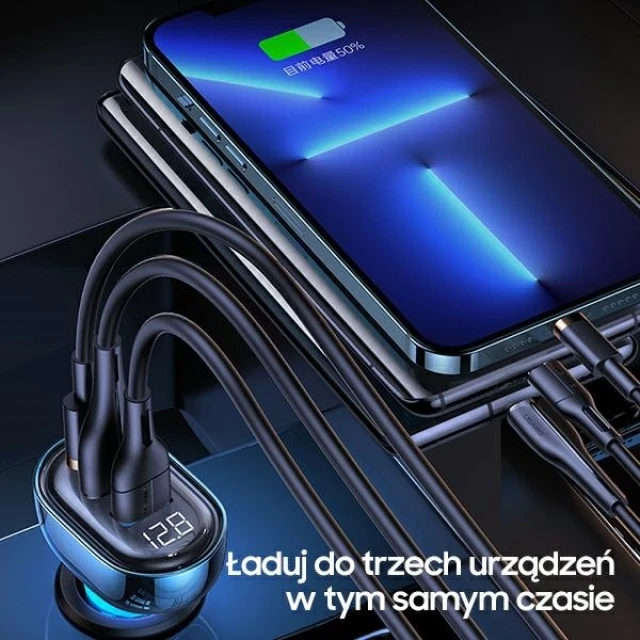 Автомобільний зарядний пристрій Usams US-CC158 PD/QC 125W 2xUSB-A | USB-C Transparent Black (CC158CC01)