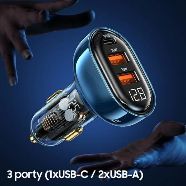 Автомобильное зарядное устройство Usams US-CC158 PD/QC 125W 2xUSB-A | USB-C Transparent Blue (CC158CC02)
