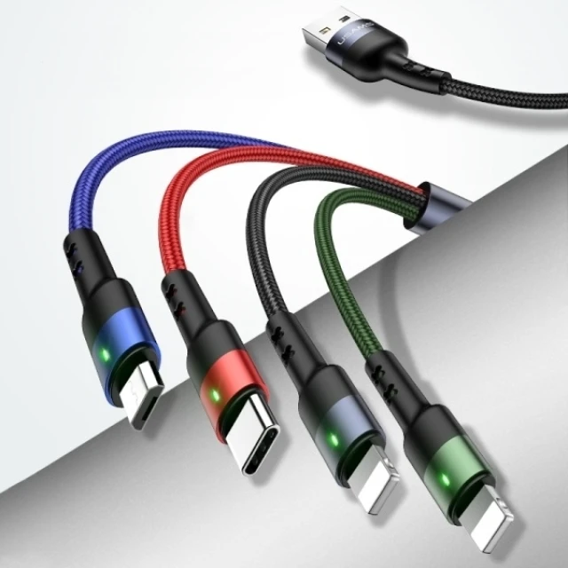 Кабель Usams US-SJ413 U26 FC 4-in-1 USB-A to USB-C | Micro-USB | 2xLightning 2A 3m Black (SJ413USB01)