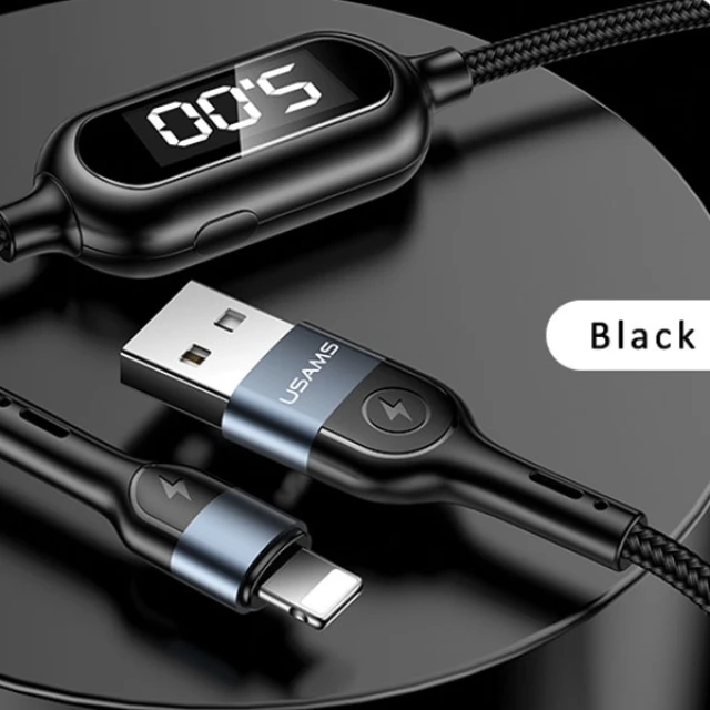 Кабель Usams US-SJ423 U48 Display FC USB-A to Lightning 2A 1.2m Black (SJ423USB01)