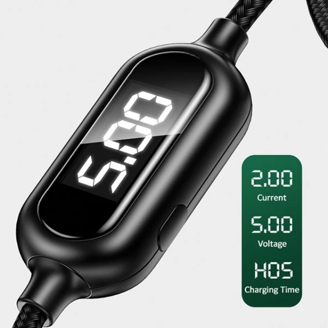 Кабель Usams US-SJ423 U48 Display FC USB-A to Lightning 2A 1.2m Black (SJ423USB01)