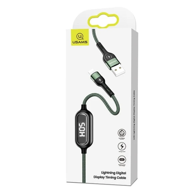 Кабель Usams US-SJ423 U48 Display FC USB-A to Lightning 2A 1.2m Green (SJ423USB02)
