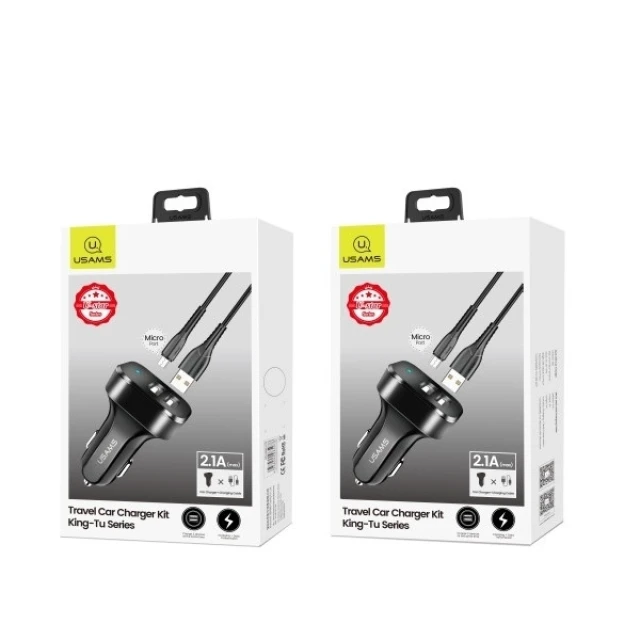 Автомобильное зарядное устройство Usams C13 2.1A 2xUSB-A Black with USB-A to micro USB Cable (NTU35MC13TZ)