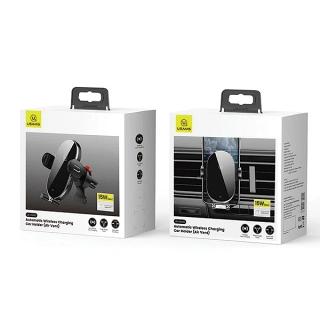 Автотримач з функцією бездротової зарядки Usams CD132 15W Car Holder Wireless Charger Air Vent Automatic Black (CD132ZJ01)