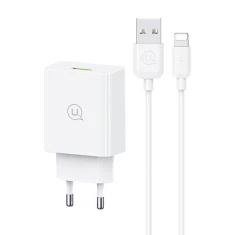 Мережевий зарядний пристрій Usams SC Series FC/QC 18W USB-A with Lightning to USB-A Cable 1 m White (SCXLTZ03)