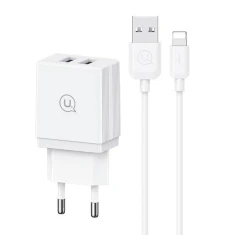 Мережевий зарядний пристрій Usams HC Series FC 18W 2xUSB-A with Lightning to USB-A Cable 1 m White (HCXLTZ01)
