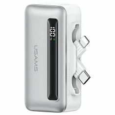 Портативное зарядное устройство Usams XB Series FC/PD 4500mah 20W USB-C with Built-in USB-C/Lightning Cable Silver (4K5CD23302)