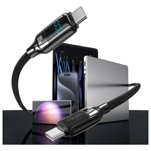 Кабель Usams HX Series USB-C to USB-C 100W 1.2 m Titanium (SJ742USB02)