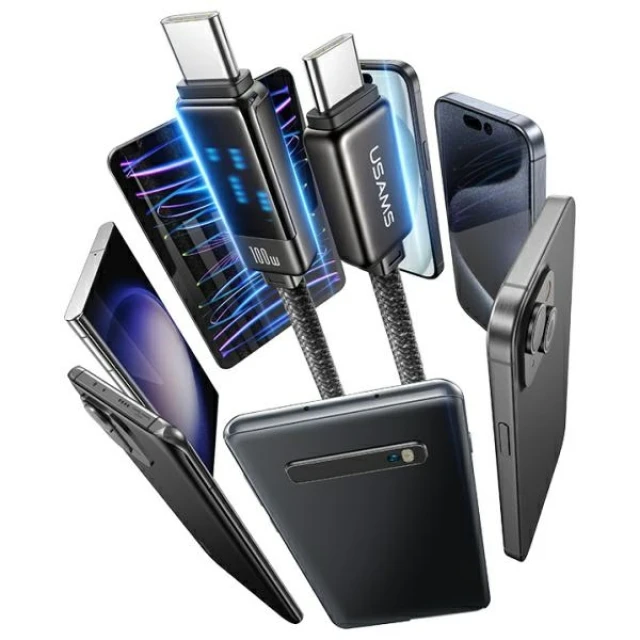 Кабель Usams Meteor Series USB-C to USB-C 100W 1.2 m Titanium (SJ744USB02)